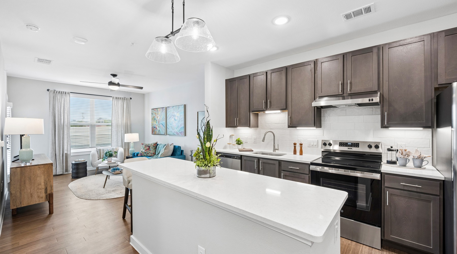Well-lit kitchen with ample counter space